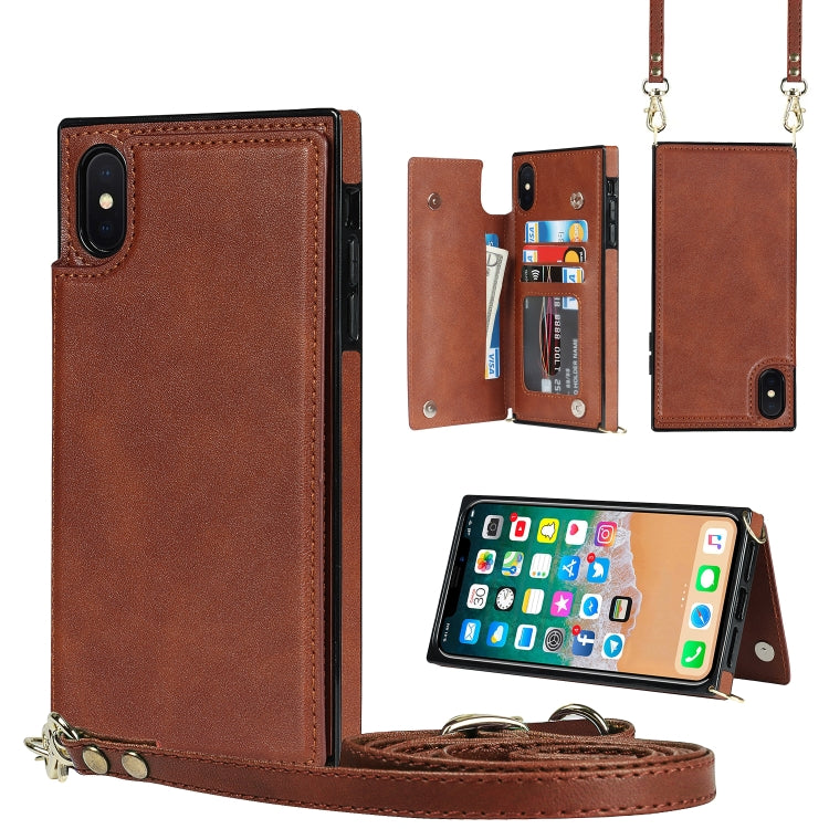 For iPhone XS Max Cross-body Square Double Buckle Flip Card Bag TPU+PU Case with Card Slots & Wallet & Photo & Strap