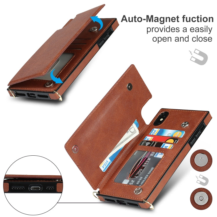 For iPhone XS Max Cross-body Square Double Buckle Flip Card Bag TPU+PU Case with Card Slots & Wallet & Photo & Strap