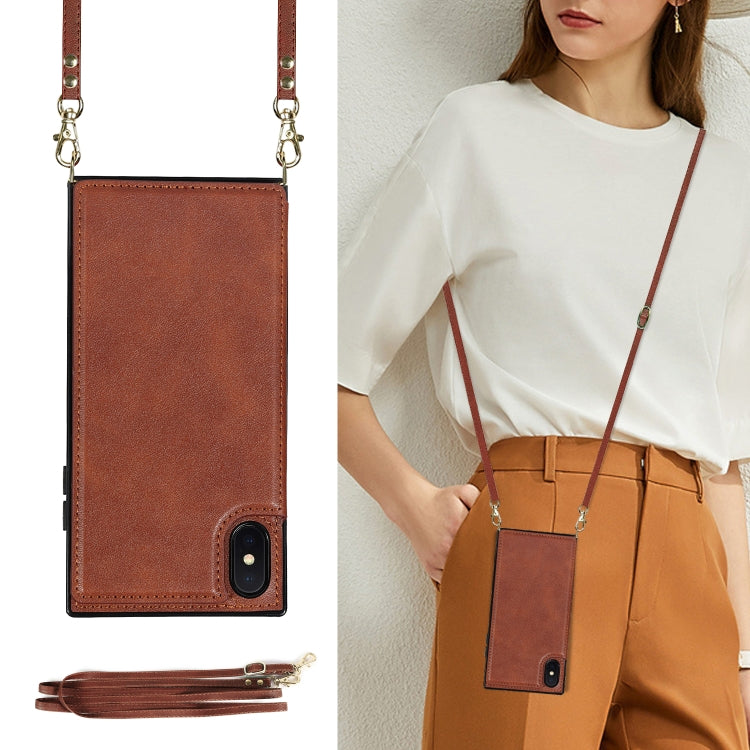 For iPhone XS Max Cross-body Square Double Buckle Flip Card Bag TPU+PU Case with Card Slots & Wallet & Photo & Strap