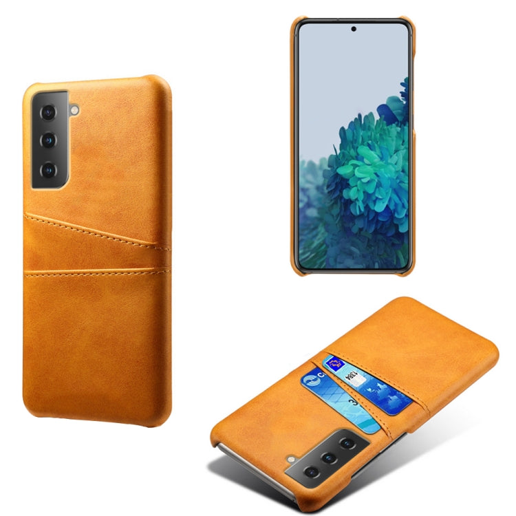 For Samsung Galaxy S21 5G Calf Texture PC + PU Leather Back Cover Shockproof Case with Dual Card Slots