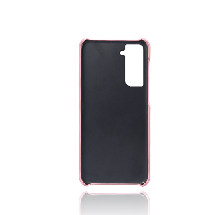 For Samsung Galaxy S21 5G Calf Texture PC + PU Leather Back Cover Shockproof Case with Dual Card Slots