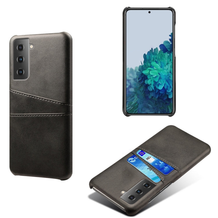For Samsung Galaxy S21 5G Calf Texture PC + PU Leather Back Cover Shockproof Case with Dual Card Slots