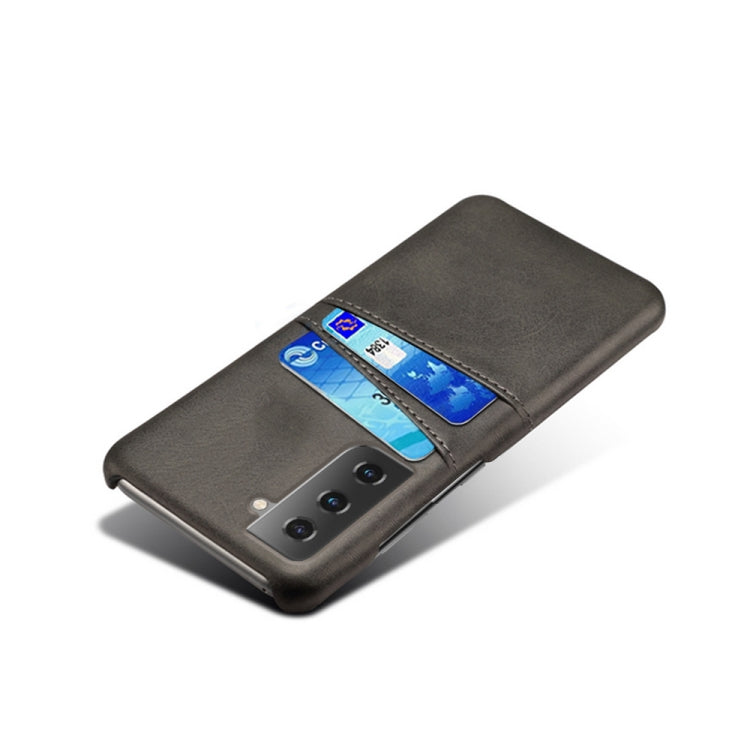 For Samsung Galaxy S21 5G Calf Texture PC + PU Leather Back Cover Shockproof Case with Dual Card Slots