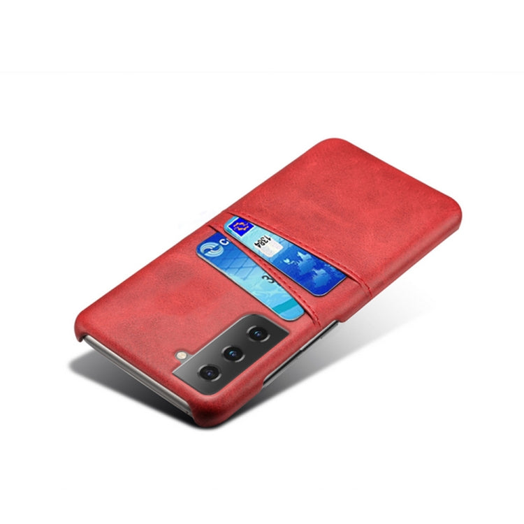For Samsung Galaxy S21 5G Calf Texture PC + PU Leather Back Cover Shockproof Case with Dual Card Slots