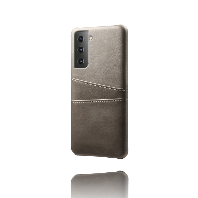 For Samsung Galaxy S21 5G Calf Texture PC + PU Leather Back Cover Shockproof Case with Dual Card Slots