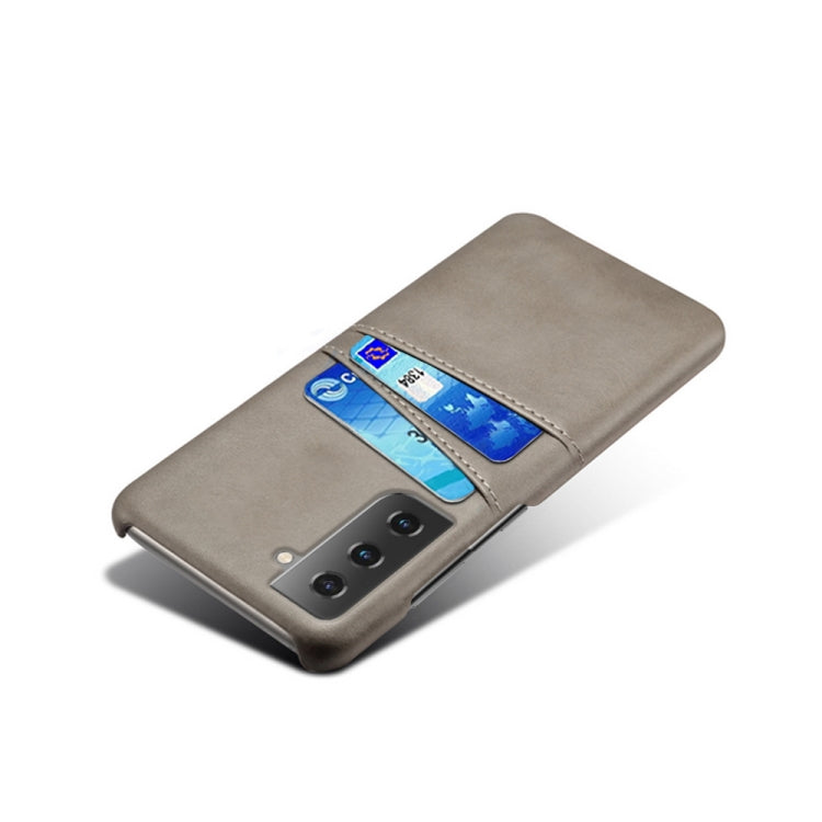 For Samsung Galaxy S21 5G Calf Texture PC + PU Leather Back Cover Shockproof Case with Dual Card Slots