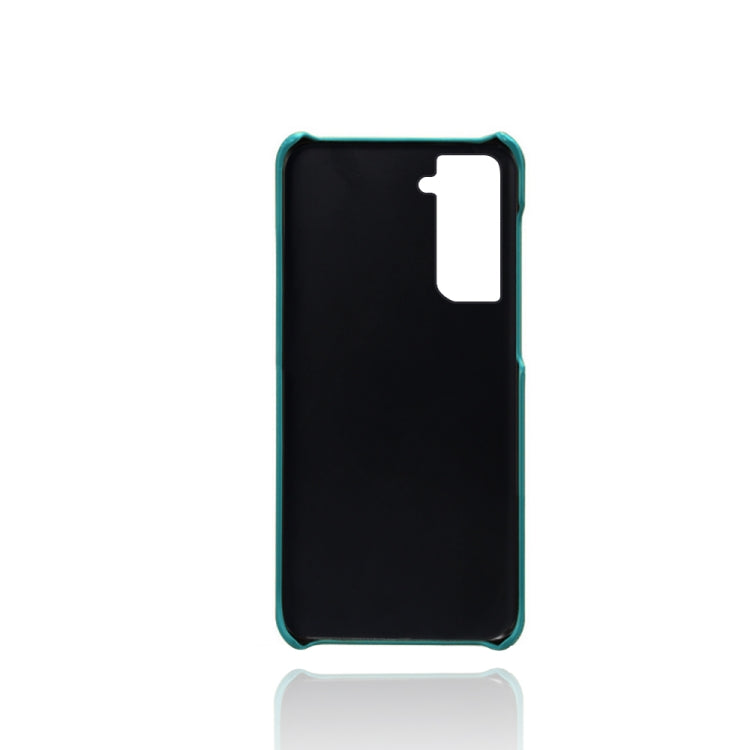 For Samsung Galaxy S21 5G Calf Texture PC + PU Leather Back Cover Shockproof Case with Dual Card Slots