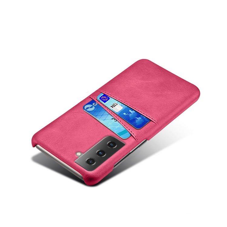 For Samsung Galaxy S21 5G Calf Texture PC + PU Leather Back Cover Shockproof Case with Dual Card Slots