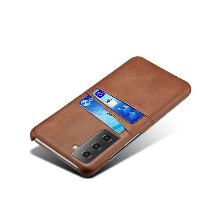 For Samsung Galaxy S21 5G Calf Texture PC + PU Leather Back Cover Shockproof Case with Dual Card Slots