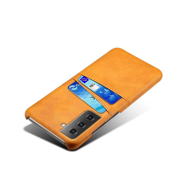 For Samsung Galaxy S21+ 5G Calf Texture PC + PU Leather Back Cover Shockproof Case with Dual Card Slots