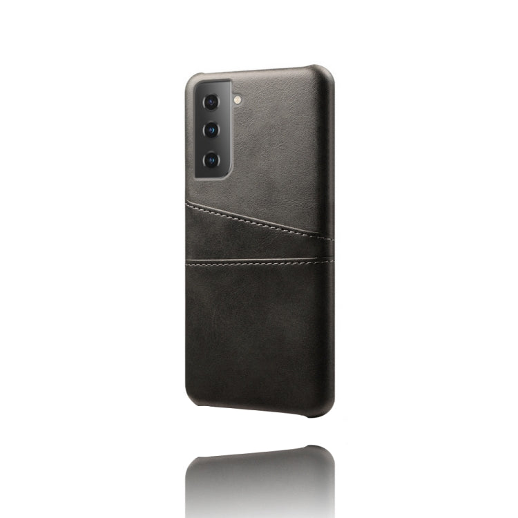 For Samsung Galaxy S21+ 5G Calf Texture PC + PU Leather Back Cover Shockproof Case with Dual Card Slots