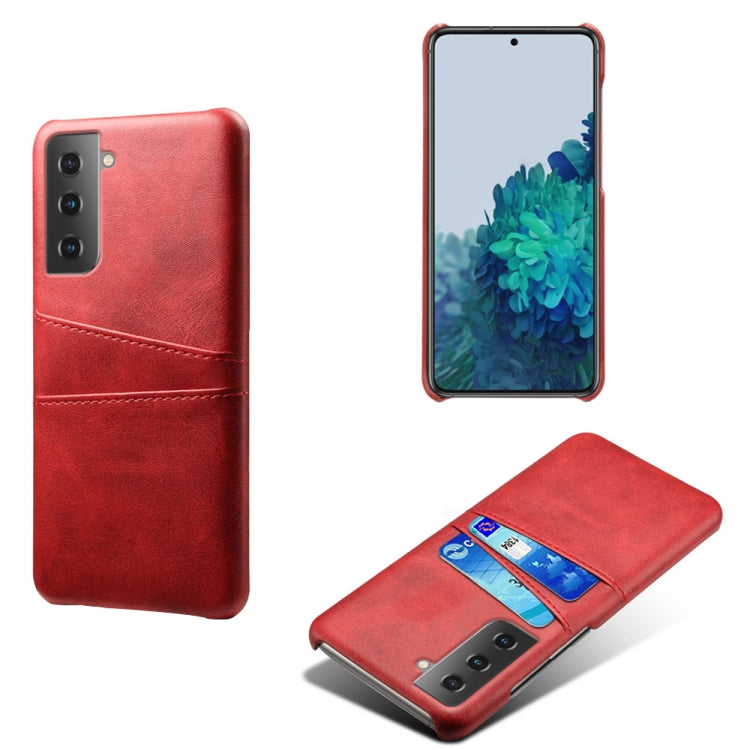 For Samsung Galaxy S21+ 5G Calf Texture PC + PU Leather Back Cover Shockproof Case with Dual Card Slots