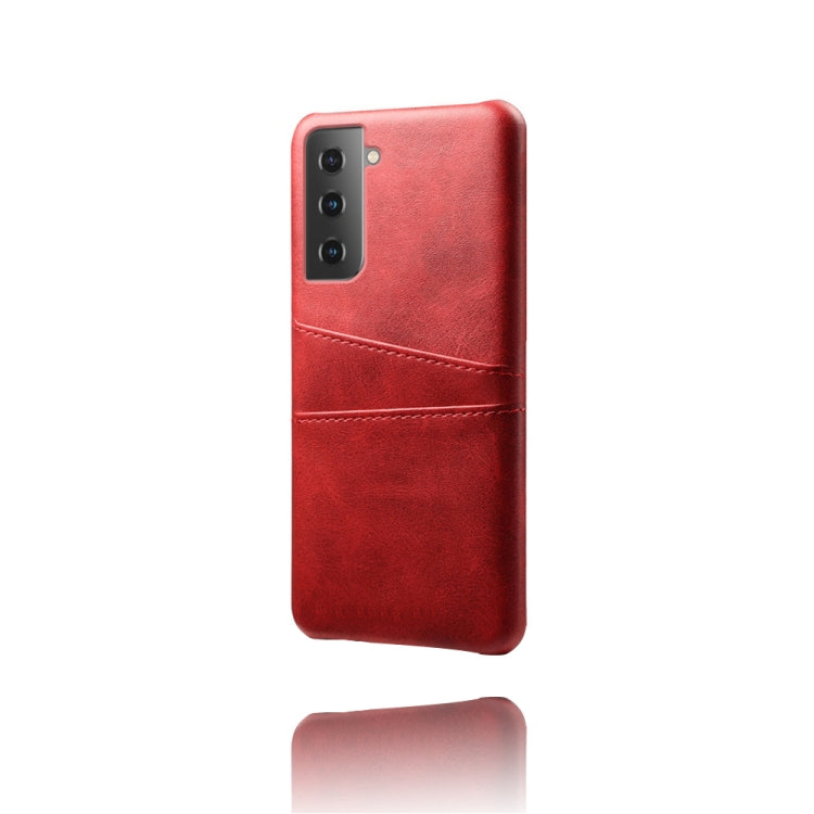 For Samsung Galaxy S21+ 5G Calf Texture PC + PU Leather Back Cover Shockproof Case with Dual Card Slots