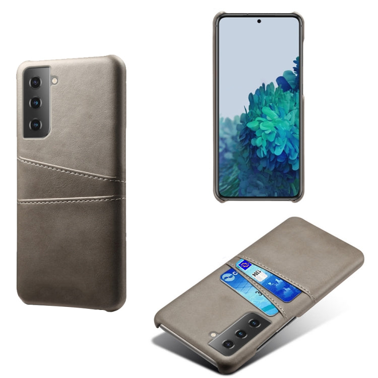 For Samsung Galaxy S21+ 5G Calf Texture PC + PU Leather Back Cover Shockproof Case with Dual Card Slots