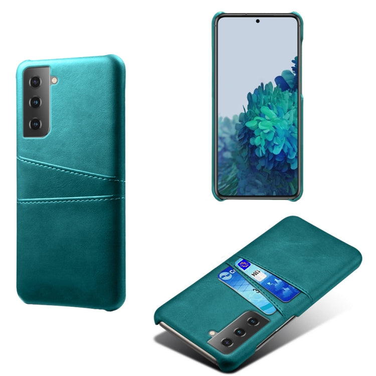 For Samsung Galaxy S21+ 5G Calf Texture PC + PU Leather Back Cover Shockproof Case with Dual Card Slots