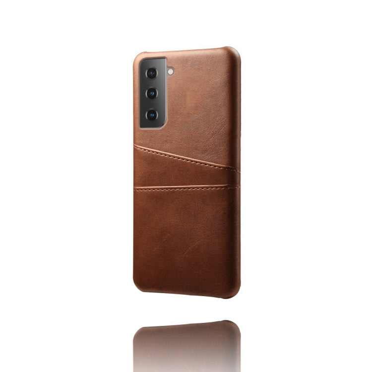 For Samsung Galaxy S21+ 5G Calf Texture PC + PU Leather Back Cover Shockproof Case with Dual Card Slots