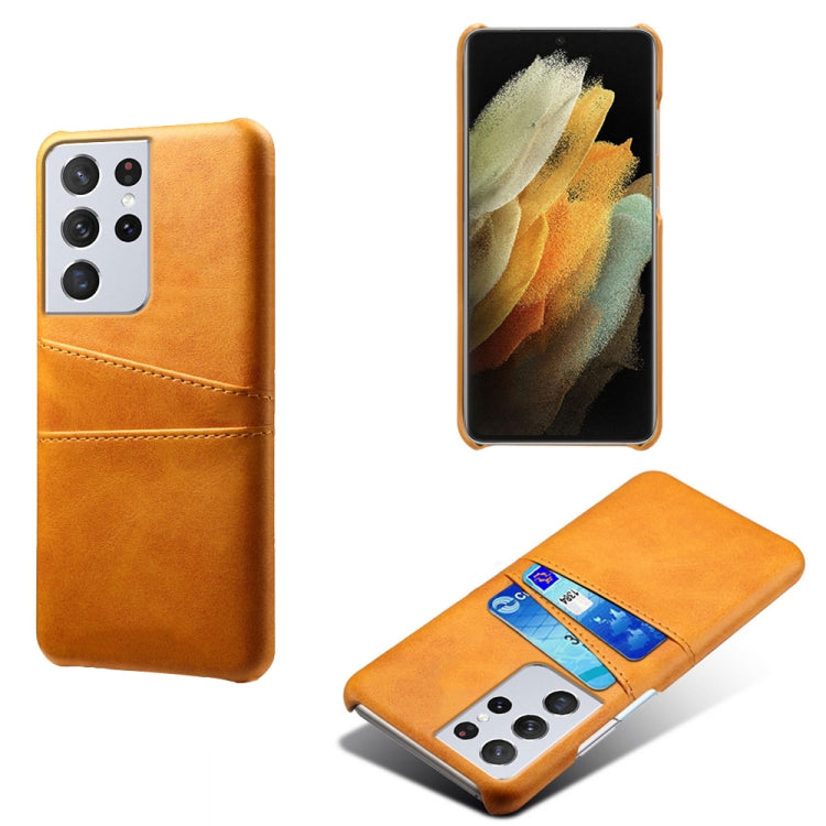 For Samsung Galaxy S21 Ultra 5G Calf Texture PC + PU Leather Back Cover Shockproof Case with Dual Card Slots