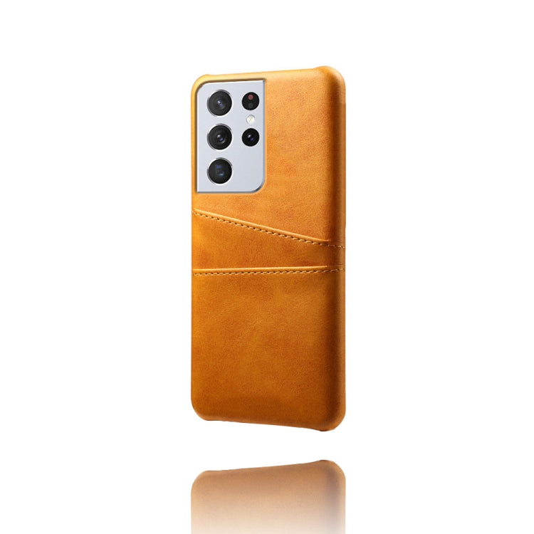 For Samsung Galaxy S21 Ultra 5G Calf Texture PC + PU Leather Back Cover Shockproof Case with Dual Card Slots