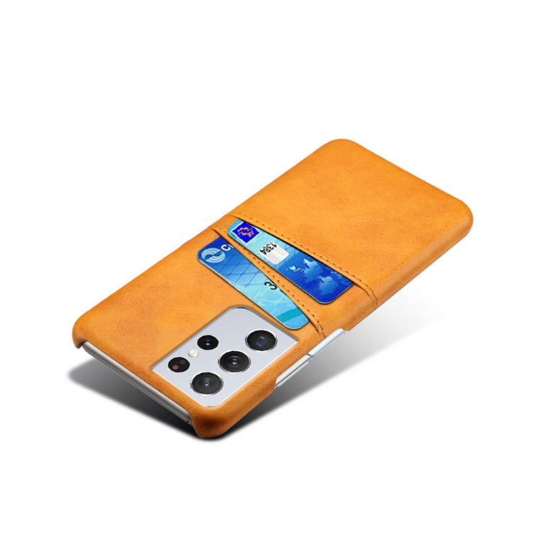 For Samsung Galaxy S21 Ultra 5G Calf Texture PC + PU Leather Back Cover Shockproof Case with Dual Card Slots