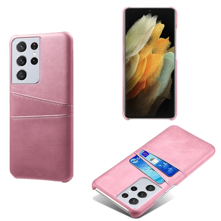 For Samsung Galaxy S21 Ultra 5G Calf Texture PC + PU Leather Back Cover Shockproof Case with Dual Card Slots