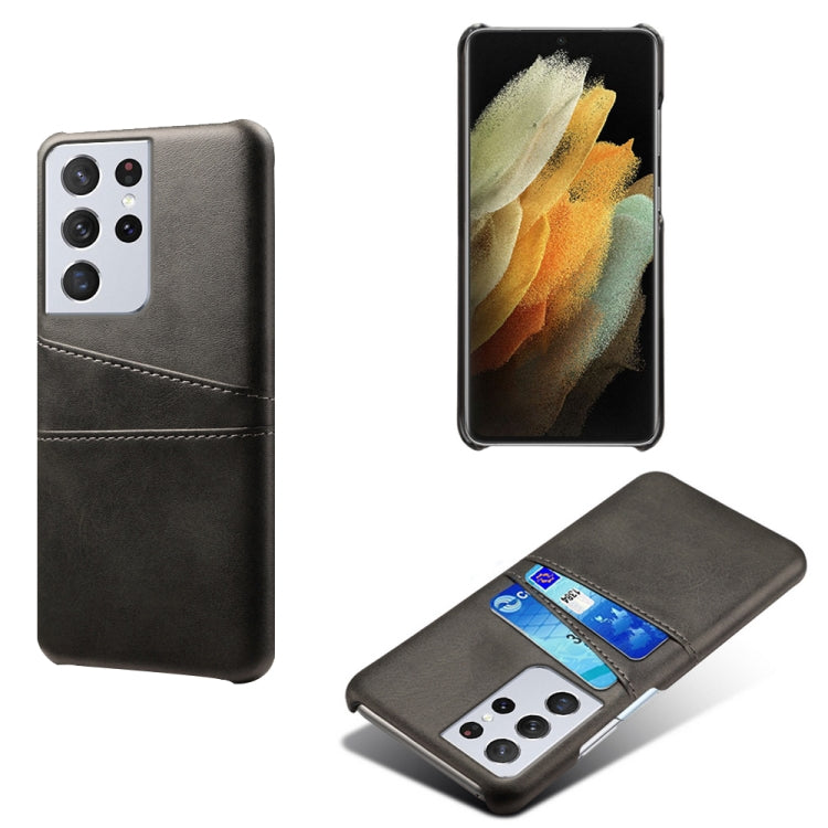 For Samsung Galaxy S21 Ultra 5G Calf Texture PC + PU Leather Back Cover Shockproof Case with Dual Card Slots