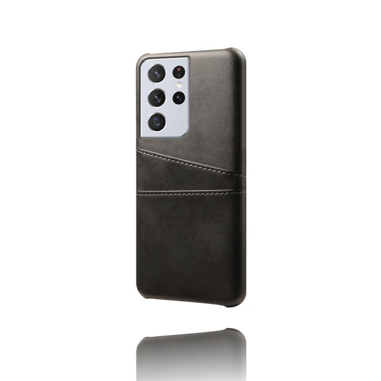 For Samsung Galaxy S21 Ultra 5G Calf Texture PC + PU Leather Back Cover Shockproof Case with Dual Card Slots