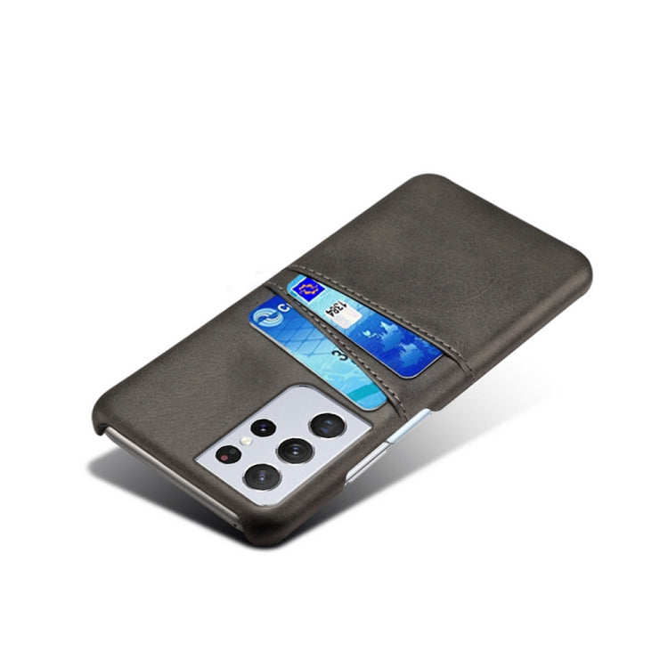 For Samsung Galaxy S21 Ultra 5G Calf Texture PC + PU Leather Back Cover Shockproof Case with Dual Card Slots