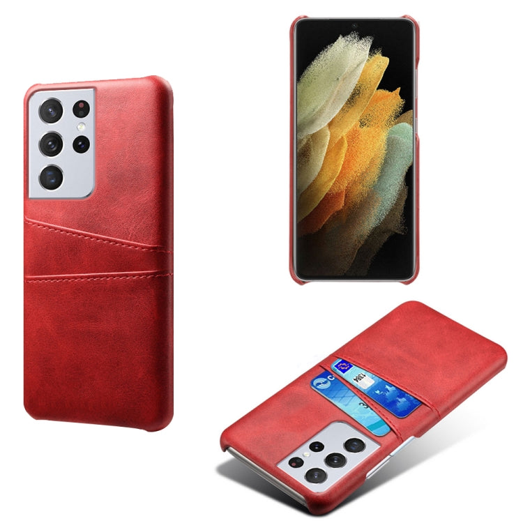 For Samsung Galaxy S21 Ultra 5G Calf Texture PC + PU Leather Back Cover Shockproof Case with Dual Card Slots