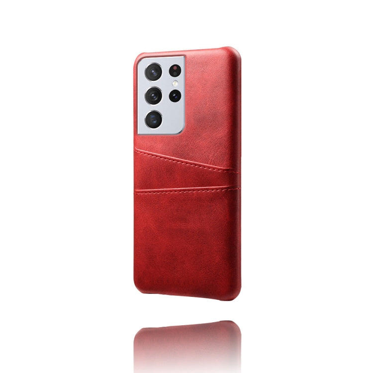 For Samsung Galaxy S21 Ultra 5G Calf Texture PC + PU Leather Back Cover Shockproof Case with Dual Card Slots