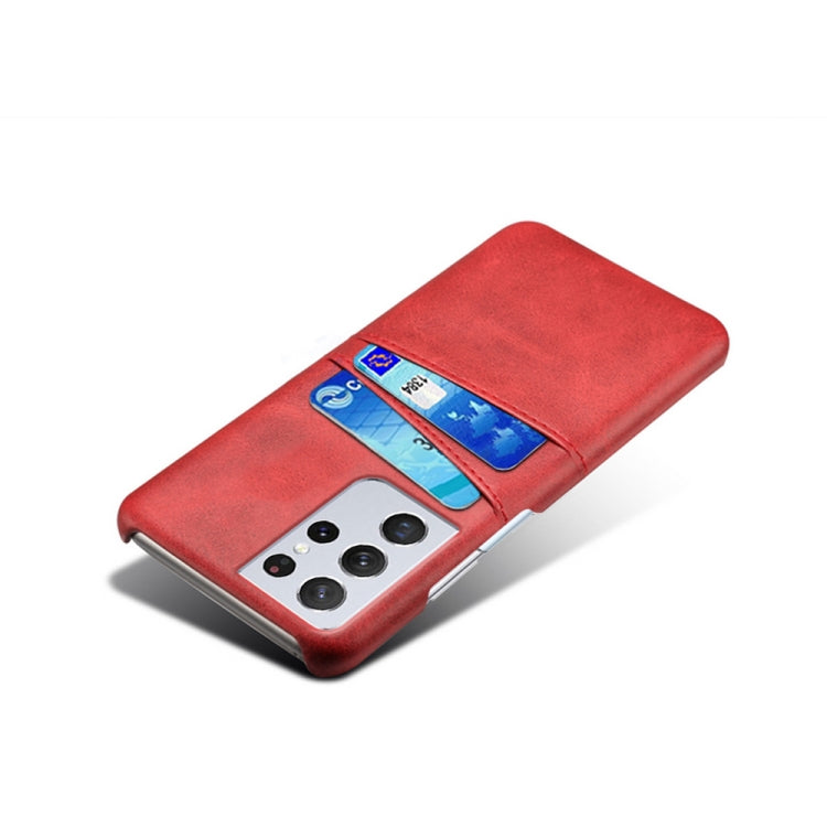 For Samsung Galaxy S21 Ultra 5G Calf Texture PC + PU Leather Back Cover Shockproof Case with Dual Card Slots