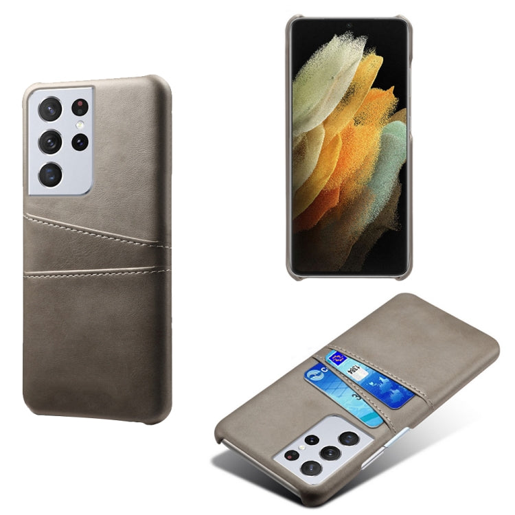For Samsung Galaxy S21 Ultra 5G Calf Texture PC + PU Leather Back Cover Shockproof Case with Dual Card Slots