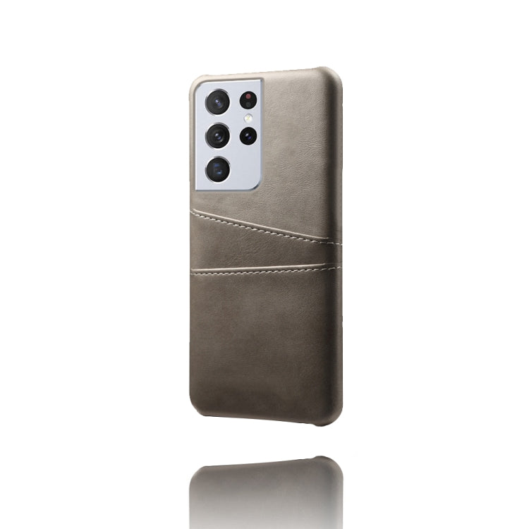 For Samsung Galaxy S21 Ultra 5G Calf Texture PC + PU Leather Back Cover Shockproof Case with Dual Card Slots