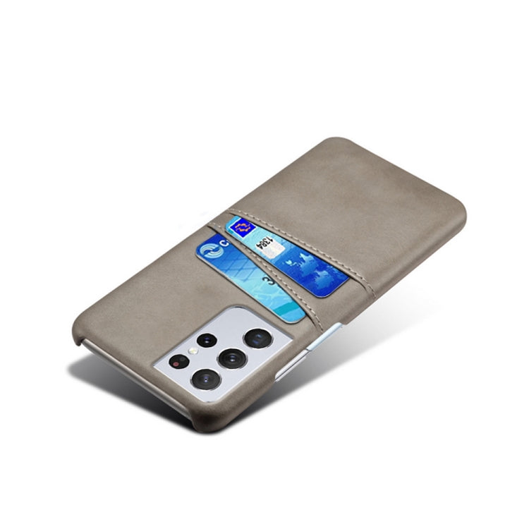 For Samsung Galaxy S21 Ultra 5G Calf Texture PC + PU Leather Back Cover Shockproof Case with Dual Card Slots