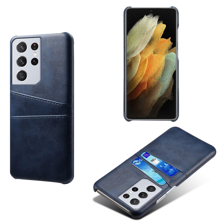 For Samsung Galaxy S21 Ultra 5G Calf Texture PC + PU Leather Back Cover Shockproof Case with Dual Card Slots