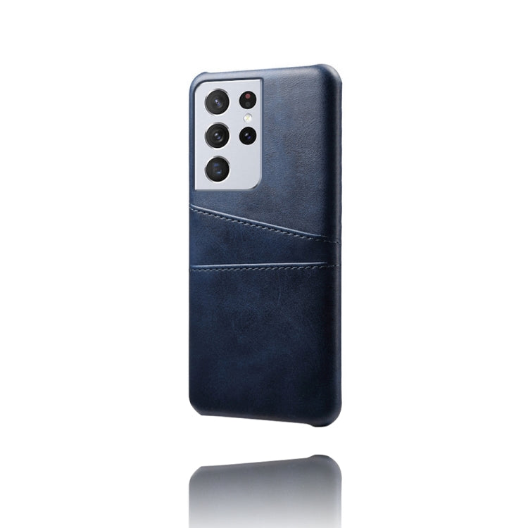 For Samsung Galaxy S21 Ultra 5G Calf Texture PC + PU Leather Back Cover Shockproof Case with Dual Card Slots