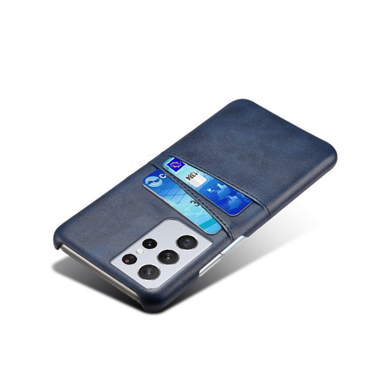 For Samsung Galaxy S21 Ultra 5G Calf Texture PC + PU Leather Back Cover Shockproof Case with Dual Card Slots