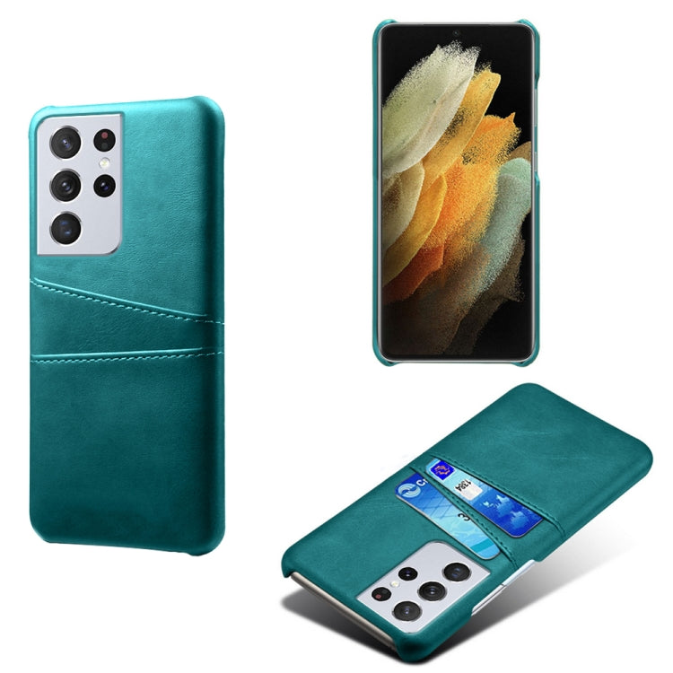 For Samsung Galaxy S21 Ultra 5G Calf Texture PC + PU Leather Back Cover Shockproof Case with Dual Card Slots