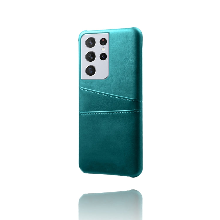 For Samsung Galaxy S21 Ultra 5G Calf Texture PC + PU Leather Back Cover Shockproof Case with Dual Card Slots
