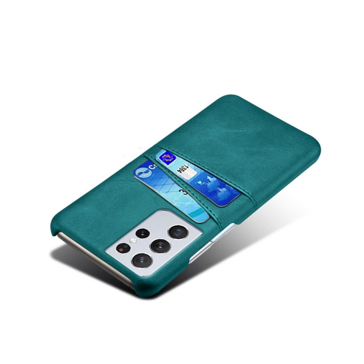 For Samsung Galaxy S21 Ultra 5G Calf Texture PC + PU Leather Back Cover Shockproof Case with Dual Card Slots