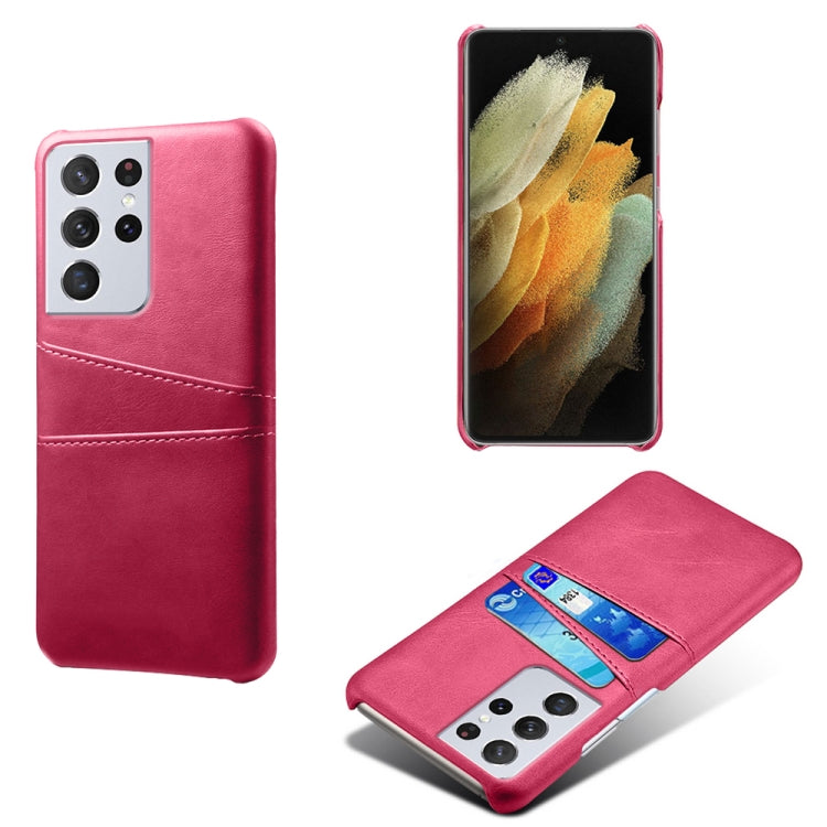 For Samsung Galaxy S21 Ultra 5G Calf Texture PC + PU Leather Back Cover Shockproof Case with Dual Card Slots