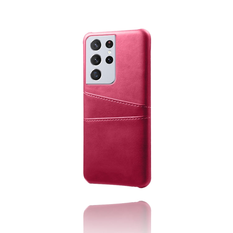 For Samsung Galaxy S21 Ultra 5G Calf Texture PC + PU Leather Back Cover Shockproof Case with Dual Card Slots