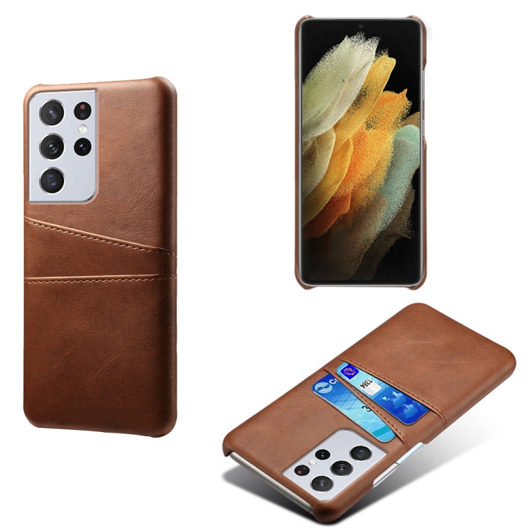 For Samsung Galaxy S21 Ultra 5G Calf Texture PC + PU Leather Back Cover Shockproof Case with Dual Card Slots