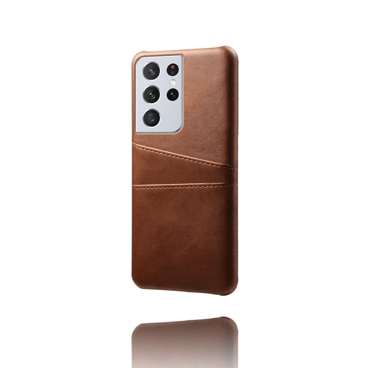 For Samsung Galaxy S21 Ultra 5G Calf Texture PC + PU Leather Back Cover Shockproof Case with Dual Card Slots