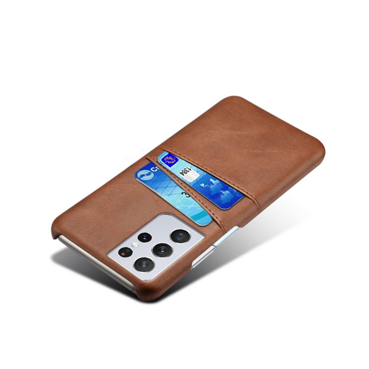 For Samsung Galaxy S21 Ultra 5G Calf Texture PC + PU Leather Back Cover Shockproof Case with Dual Card Slots