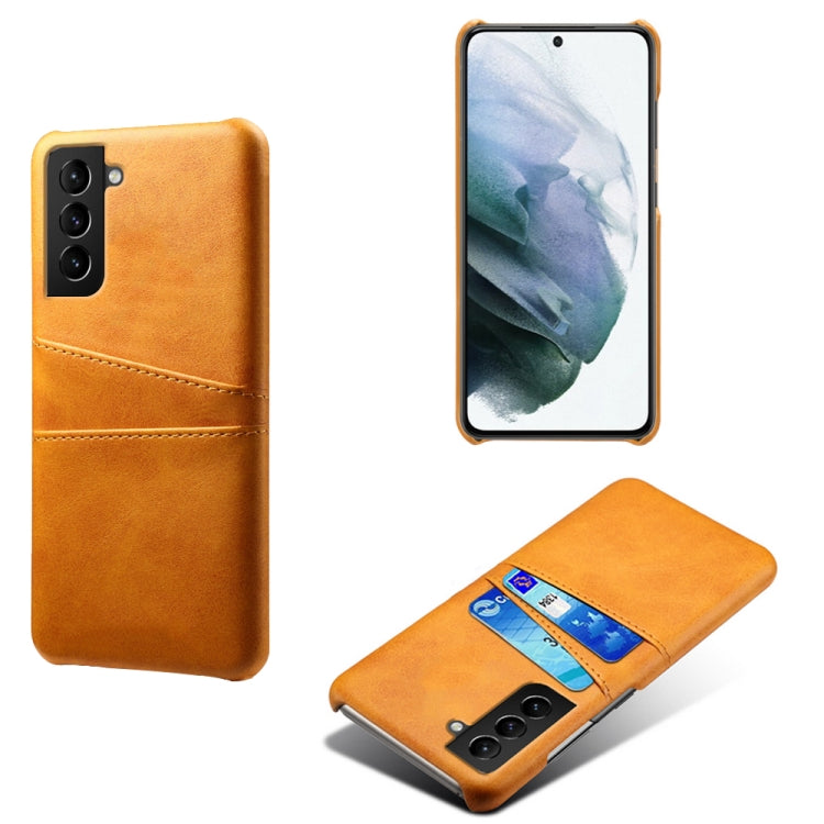 For Samsung Galaxy S21 FE 5G Calf Texture PC + PU Leather Back Cover Shockproof Case with Dual Card Slots