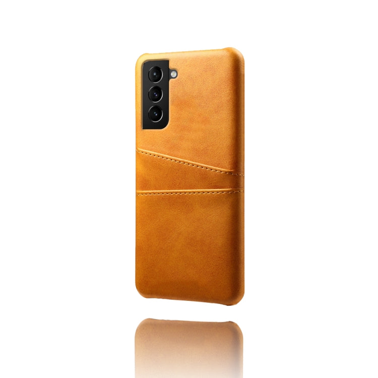 For Samsung Galaxy S21 FE 5G Calf Texture PC + PU Leather Back Cover Shockproof Case with Dual Card Slots