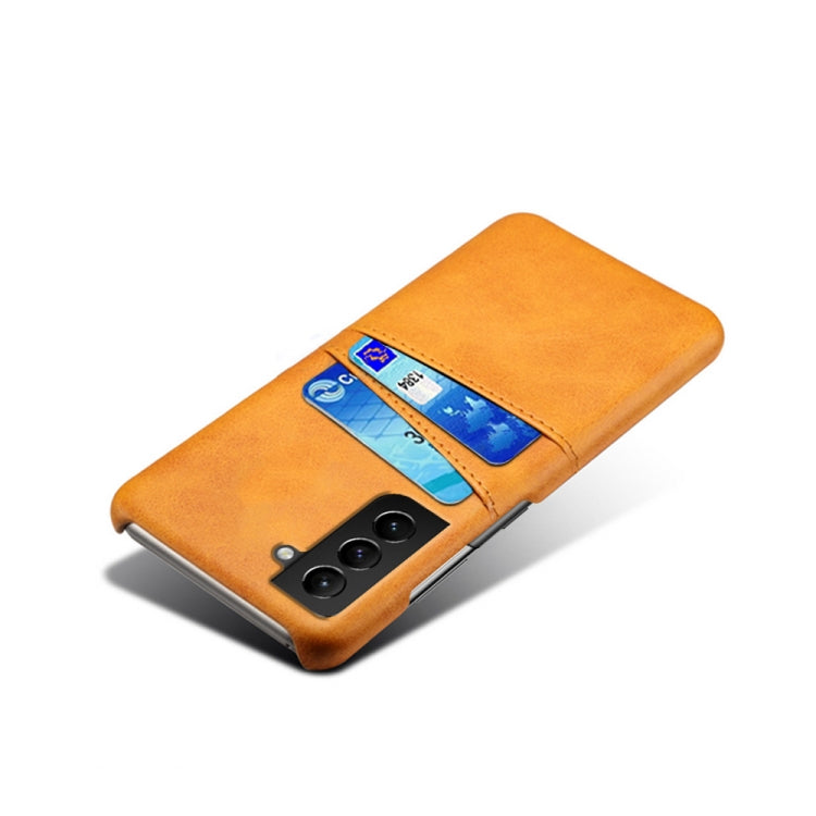 For Samsung Galaxy S21 FE 5G Calf Texture PC + PU Leather Back Cover Shockproof Case with Dual Card Slots