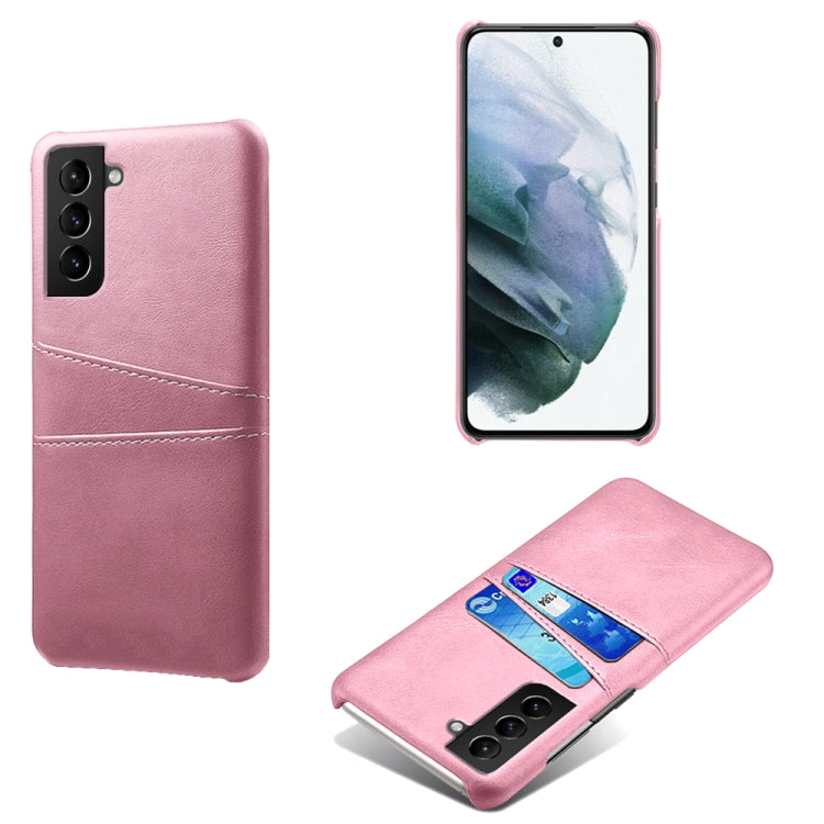 For Samsung Galaxy S21 FE 5G Calf Texture PC + PU Leather Back Cover Shockproof Case with Dual Card Slots