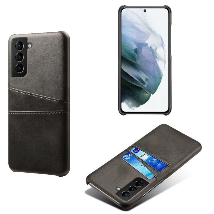 For Samsung Galaxy S21 FE 5G Calf Texture PC + PU Leather Back Cover Shockproof Case with Dual Card Slots