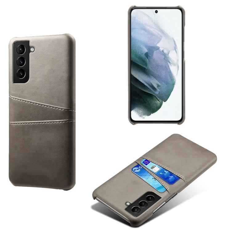 For Samsung Galaxy S21 FE 5G Calf Texture PC + PU Leather Back Cover Shockproof Case with Dual Card Slots